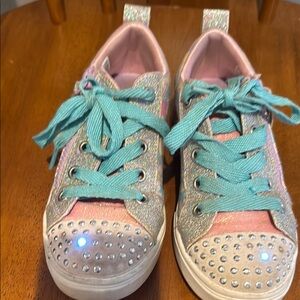 Girls Sparkly Pink and Blue Kids Skechers
